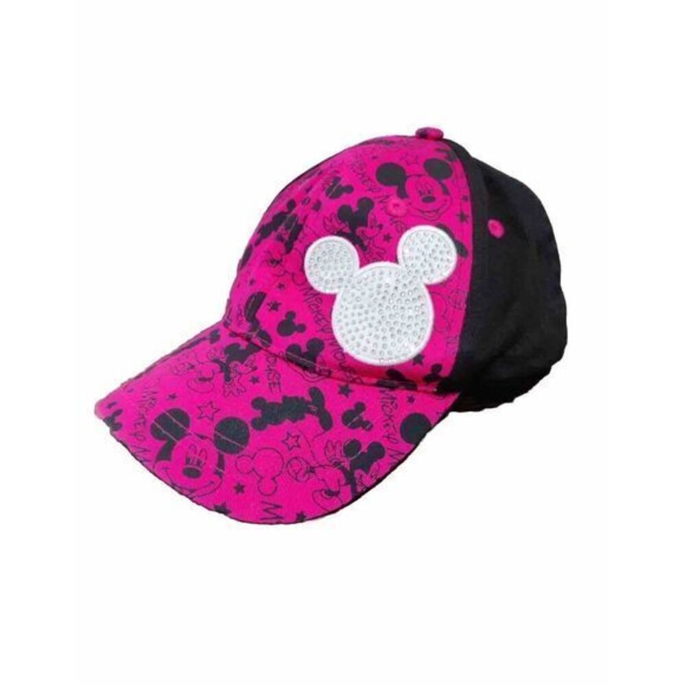 Disney Parks Mickey Mouse Icon Sequins Bling Jeweled Baseball Cap Hat Pink Kids